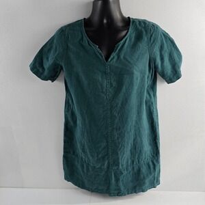 J Jill Pure Jill Women's Garment Dyed Linen Tunic Dress Green‎ Petite Small 7165
